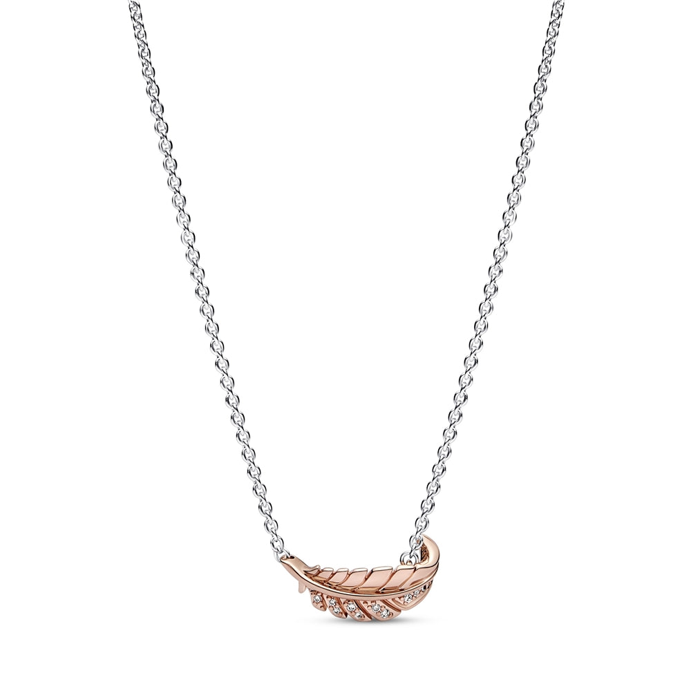 Pandora Floating Curved Feather Necklace 45cm Two-tone