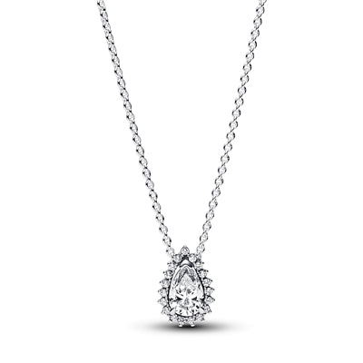 Pandora Sparkling Pear Halo Necklace Sterling Silver 45 cm