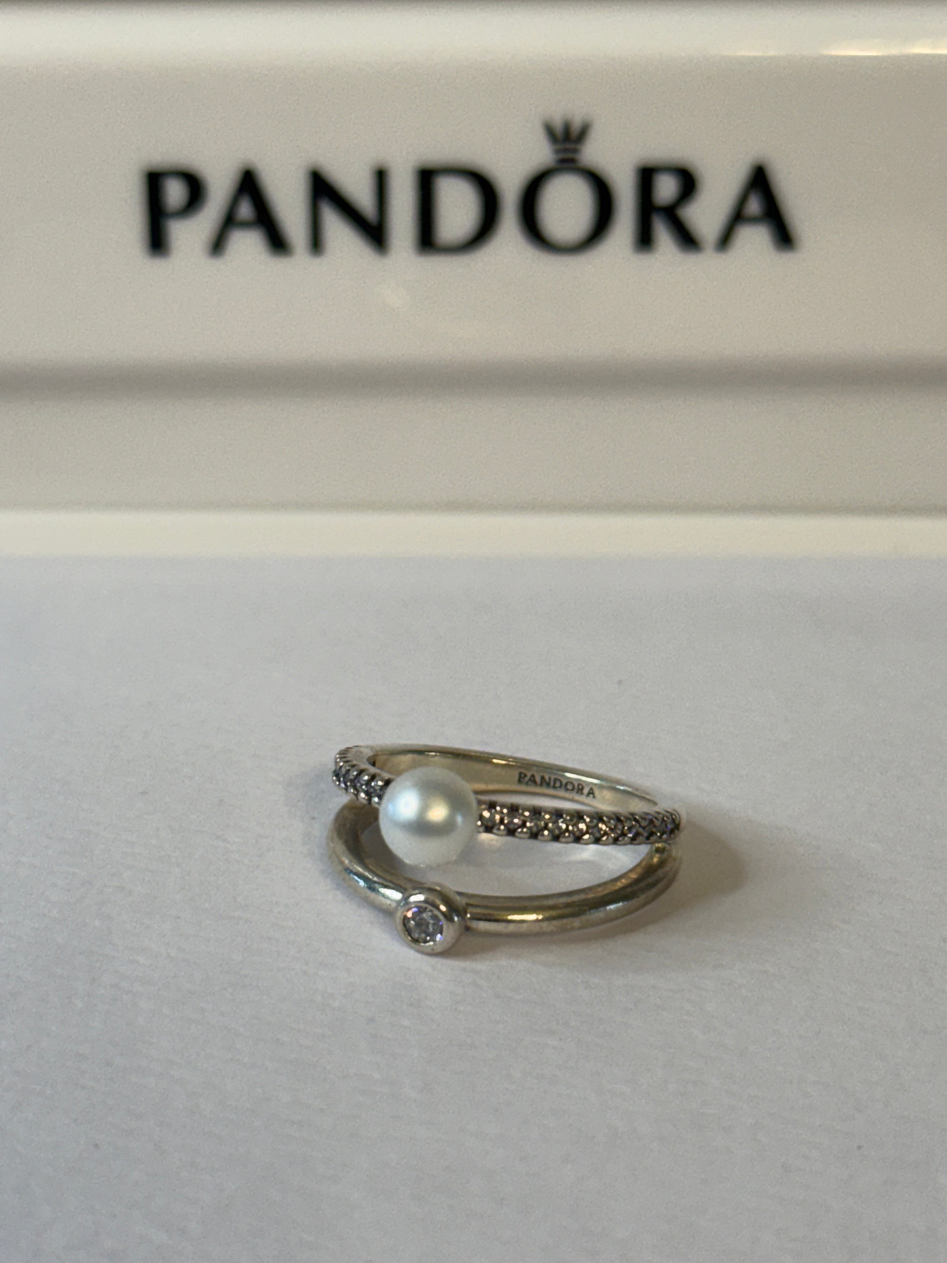 Pandora Treated Freshwater Cultured Pearl & Pave Double Band