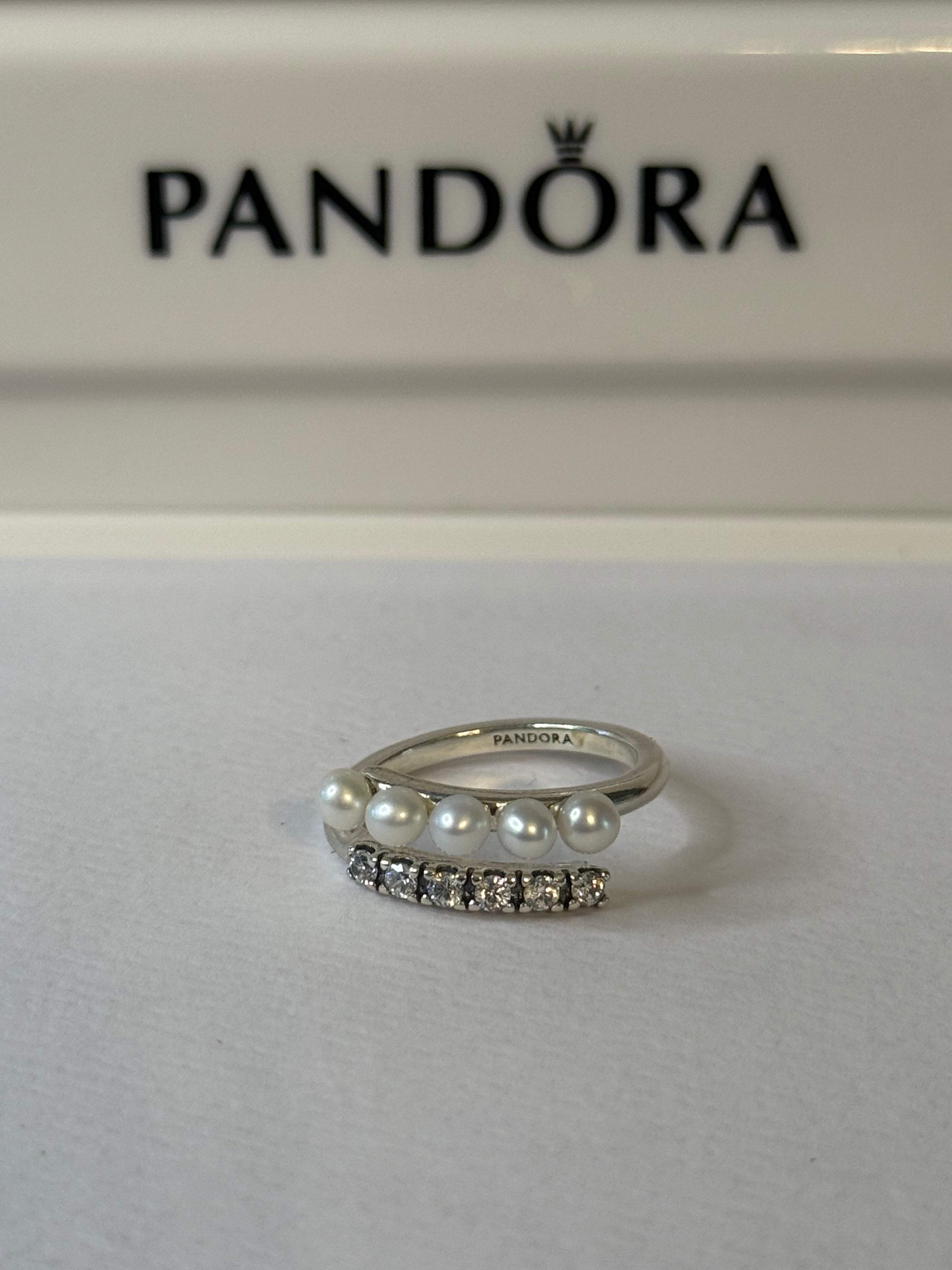 Pandora Treated Freshwater Cultured Pearls + Stones Open Ring - Sterling Silver