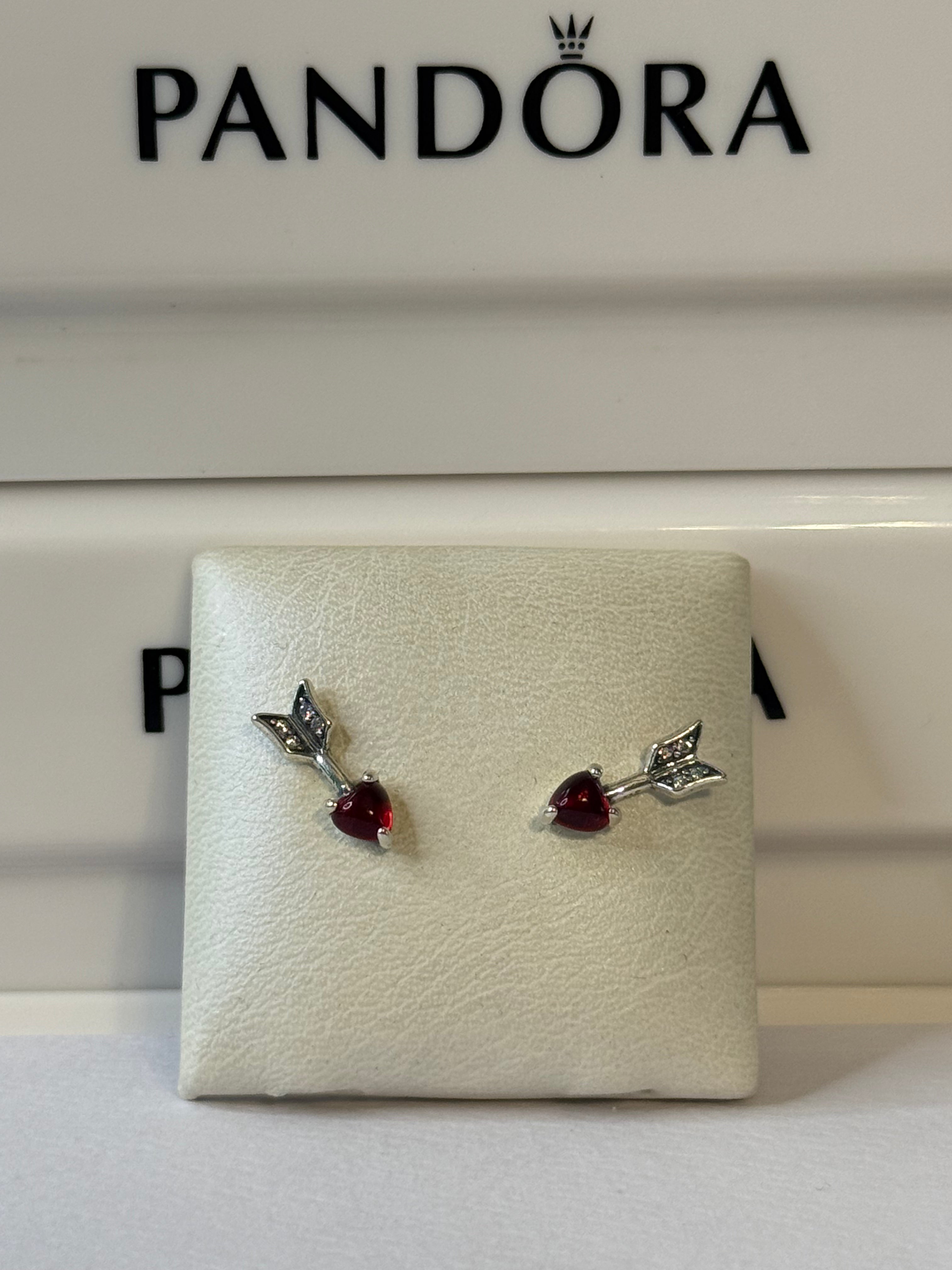 Pandora Arrow & Murano Glass Heart Studs