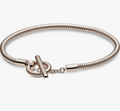 Pandora Moments T-Bar Snake Chain Rose Charm Bracelet, 19 cm