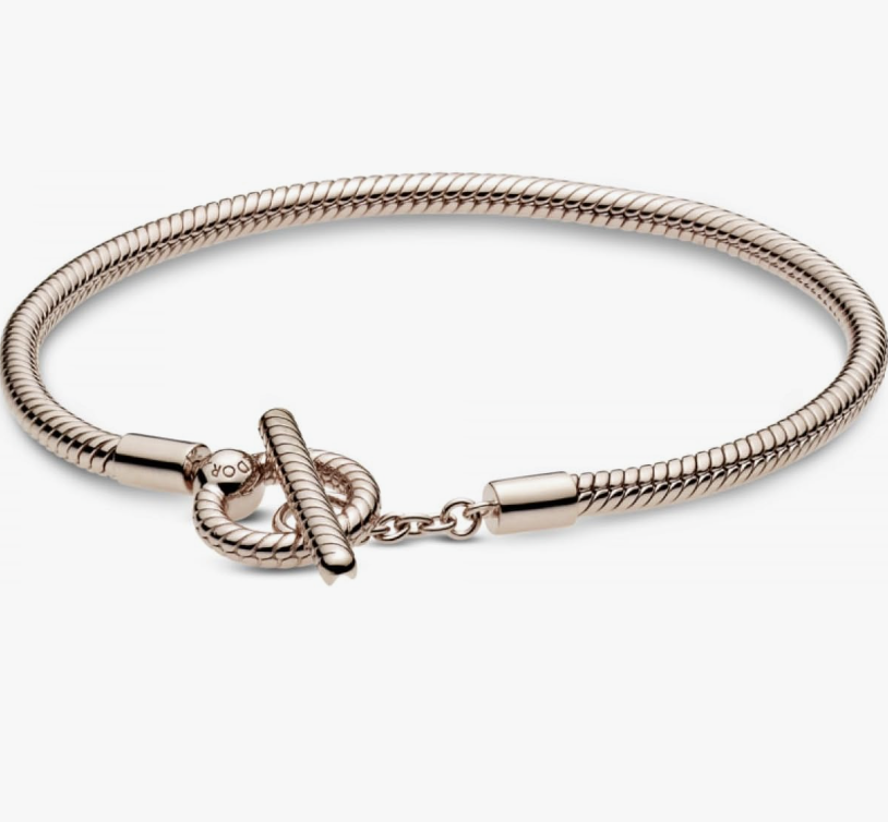 Pandora Moments T-Bar Snake Chain Rose Charm Bracelet, 19 cm