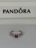 Pandora Red Heart Solitaire Ring - Sterling Silver
