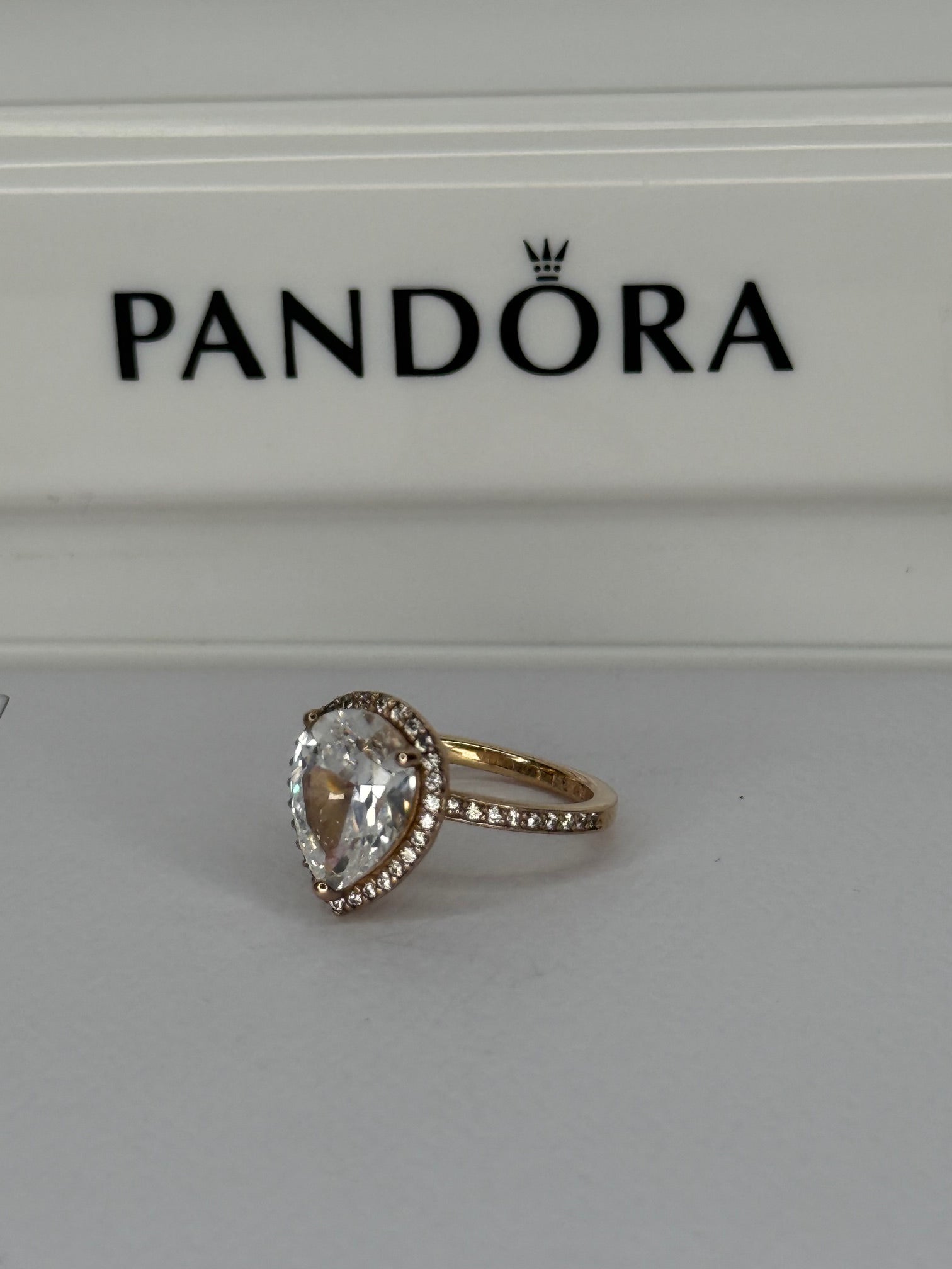 Pandora Sparkling Pear Halo Ring - Rose