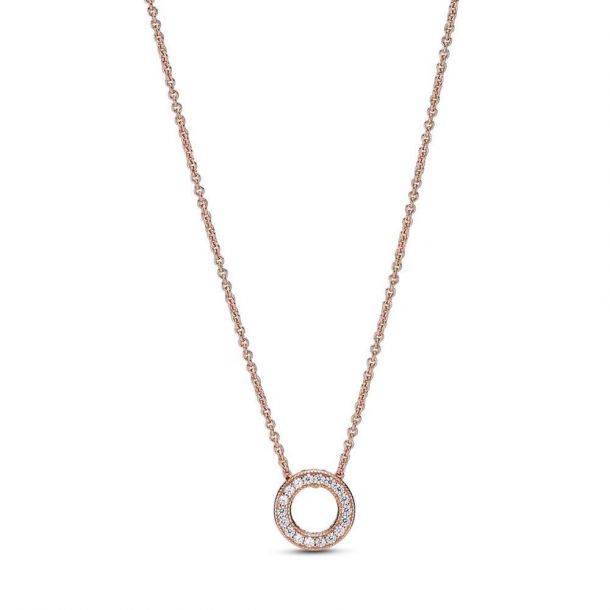 Pandora Rose Logo Pave Logo Circle Collier Necklace